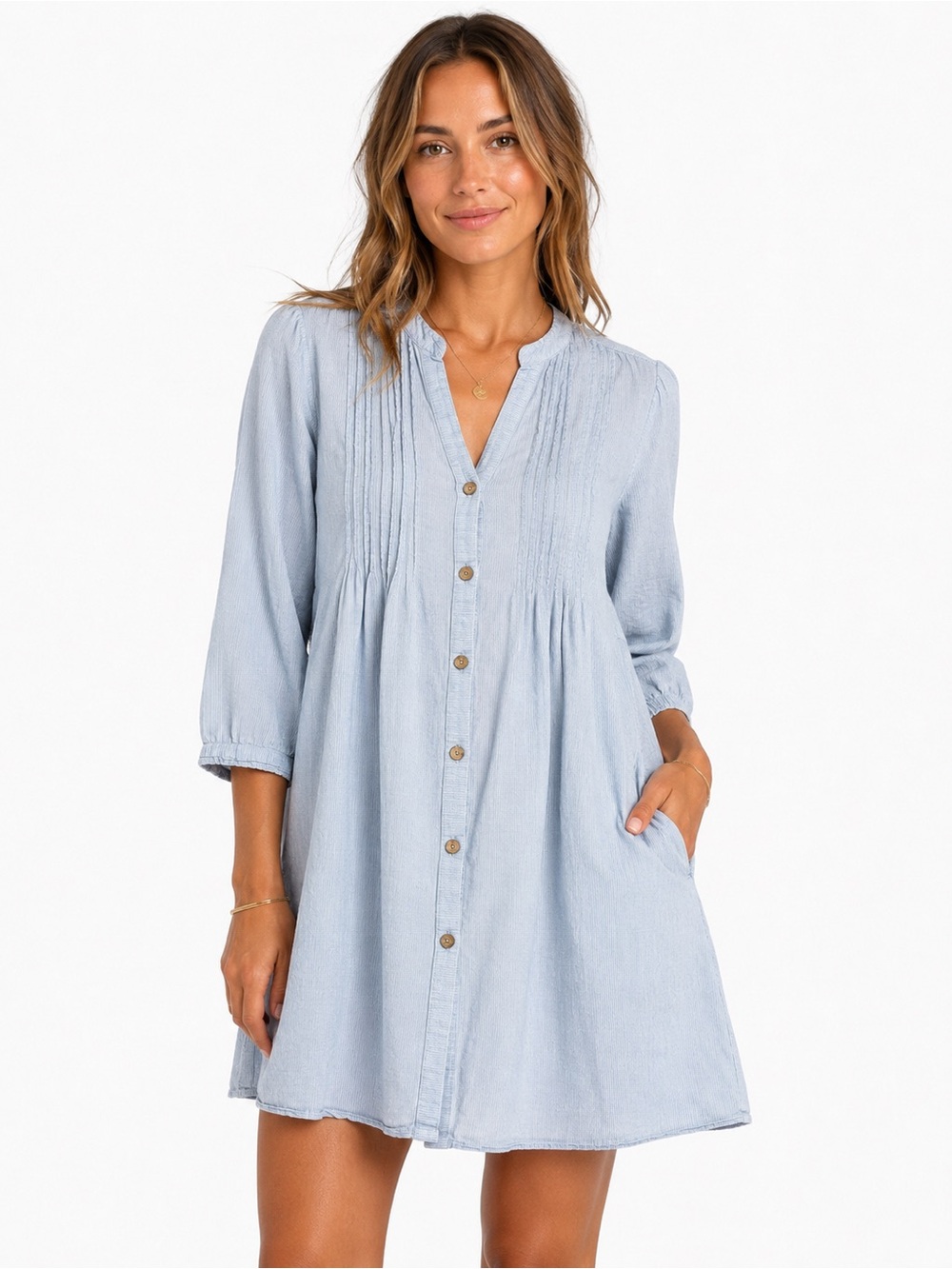 Coldwater Creek Light Blue Pinstripe Button Down Dress